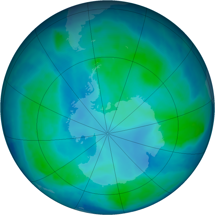 Antarctic ozone map for 04 February 2009